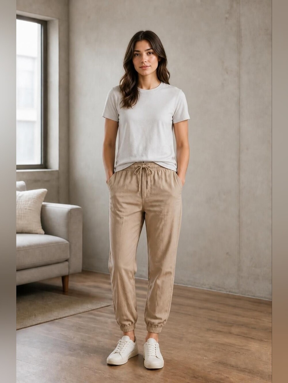 Sonoma Medium Tan Drawstring Jogger Pants